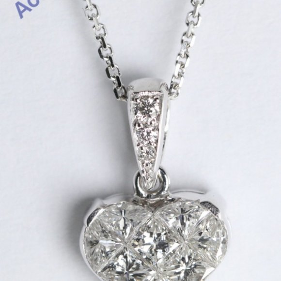 CaratsDirect2U Jewelry - 18K White Princess Diamond Heart Pendant 0.58 Ct G H Vs C19000071
